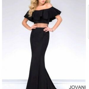 Jovani new #49926 Black Scuba Off Shoulder Ruffle